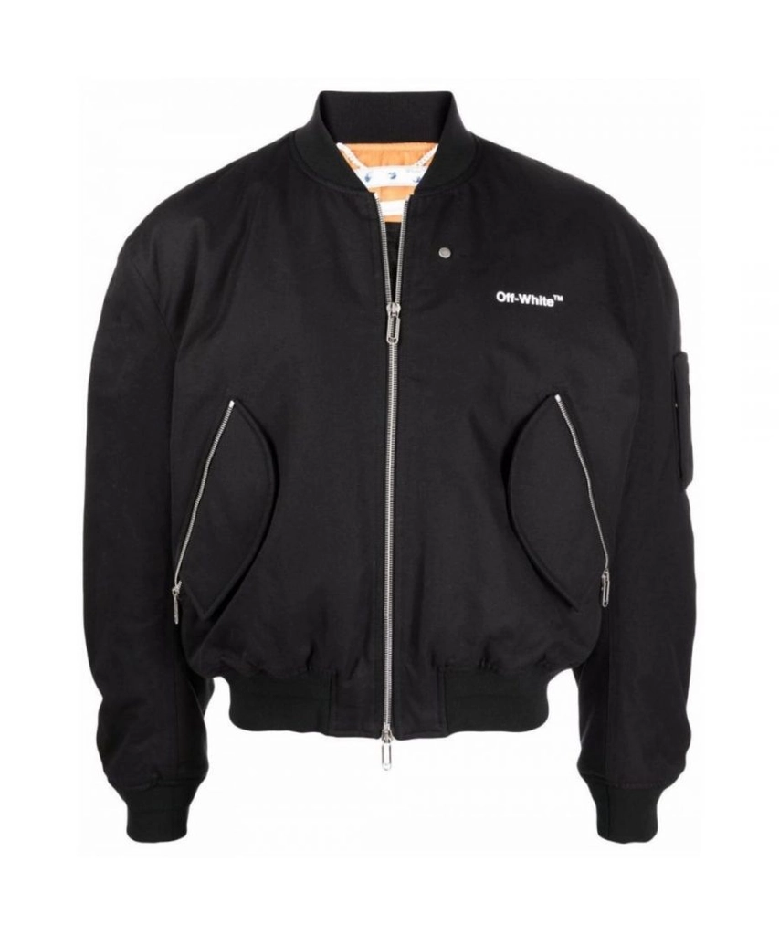 Off White Mens Diag Tab Black Bomber Jacket - Size Large